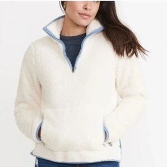 Marine Layer Tops - Marine Layer Re-Spun Size XS White Sherpa Fleece 1/4 Zip Pullover w/ Blue Trims